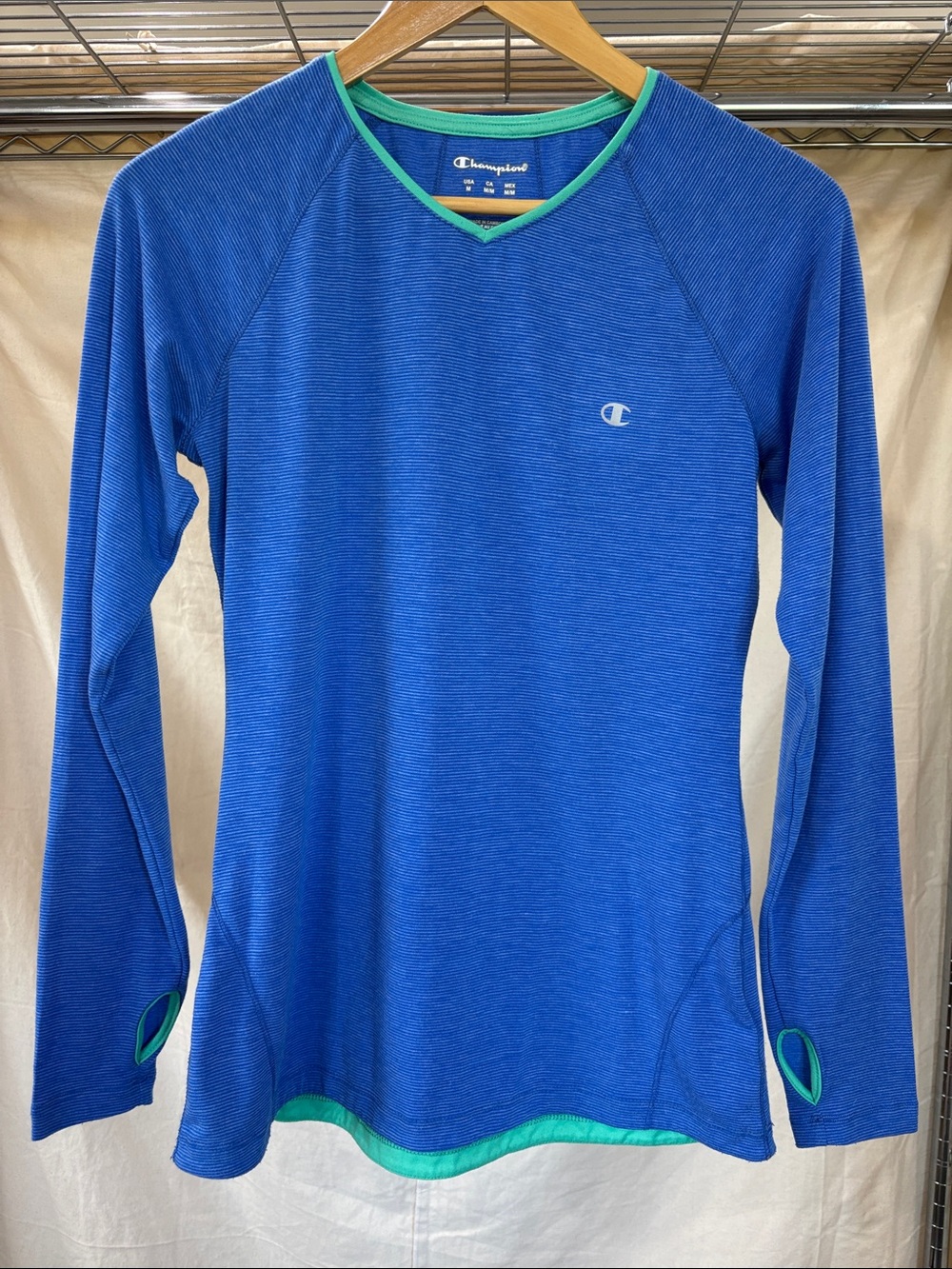 Champion Royal Blue Long Sleeve V-Neck Top with Teal Trim